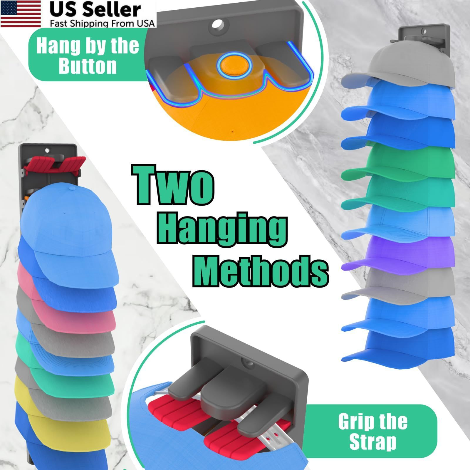 BRUBEQO Hat Organizer for Baseball Caps 2 Packs 1.8 x 2.7 x 14 inches, black