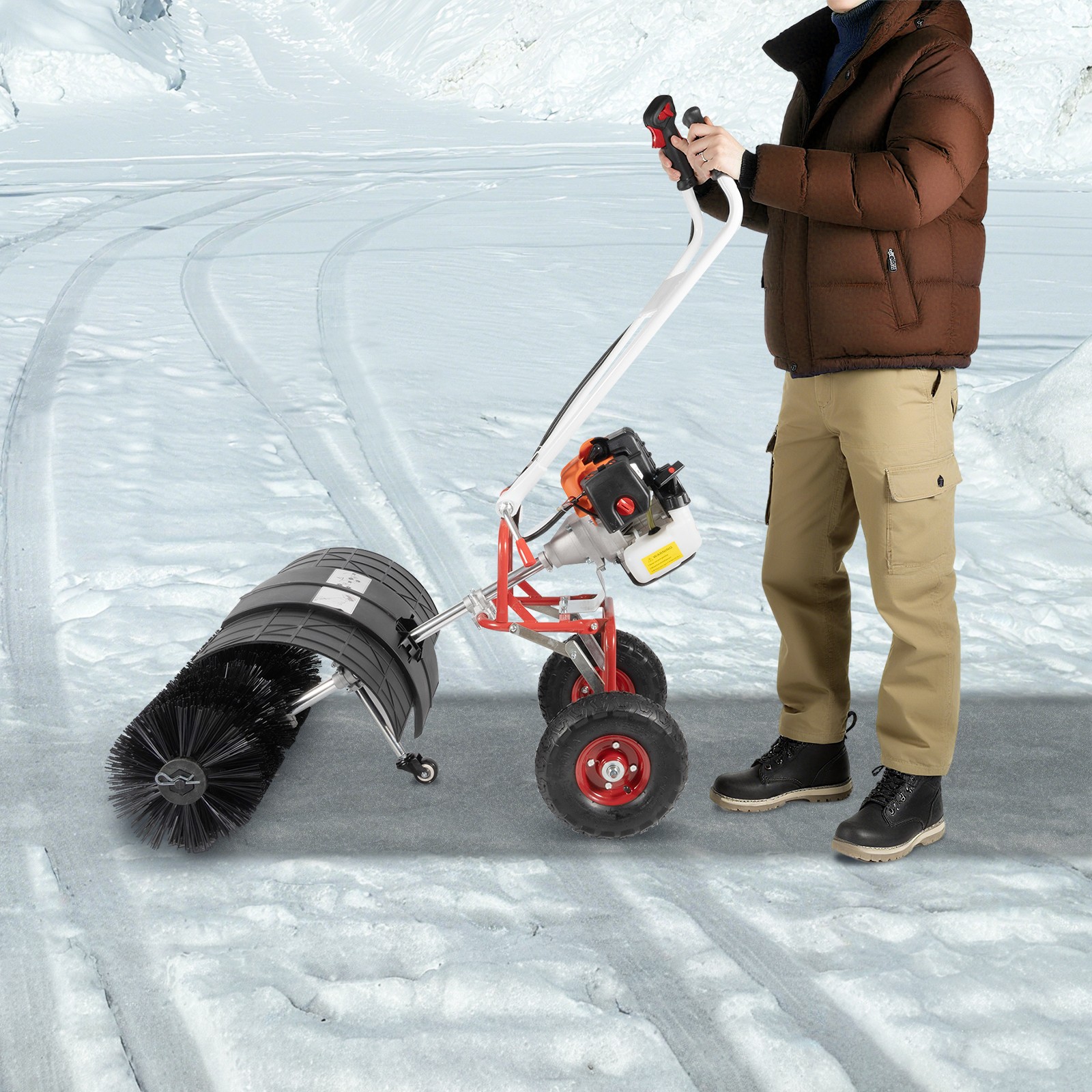 Walk Behind 52cc Power Broom Snow Driveway Sweeper Cleaner Artificial Grass USA~