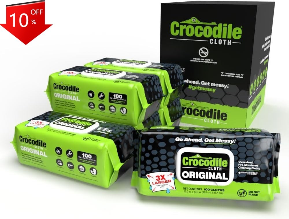 Crocodile Cloth Original Cleaning Wipes, 600 Count (6 Packs of 100)15” x 10”,NEW