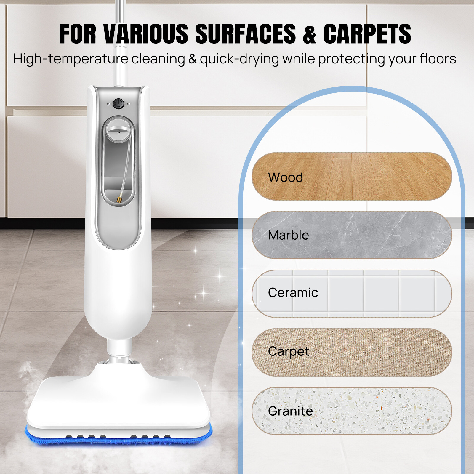 3500W Steam Mop Hard Floor Cleaner & Carpet Glider Quick Heat Kills 99.9% Germs