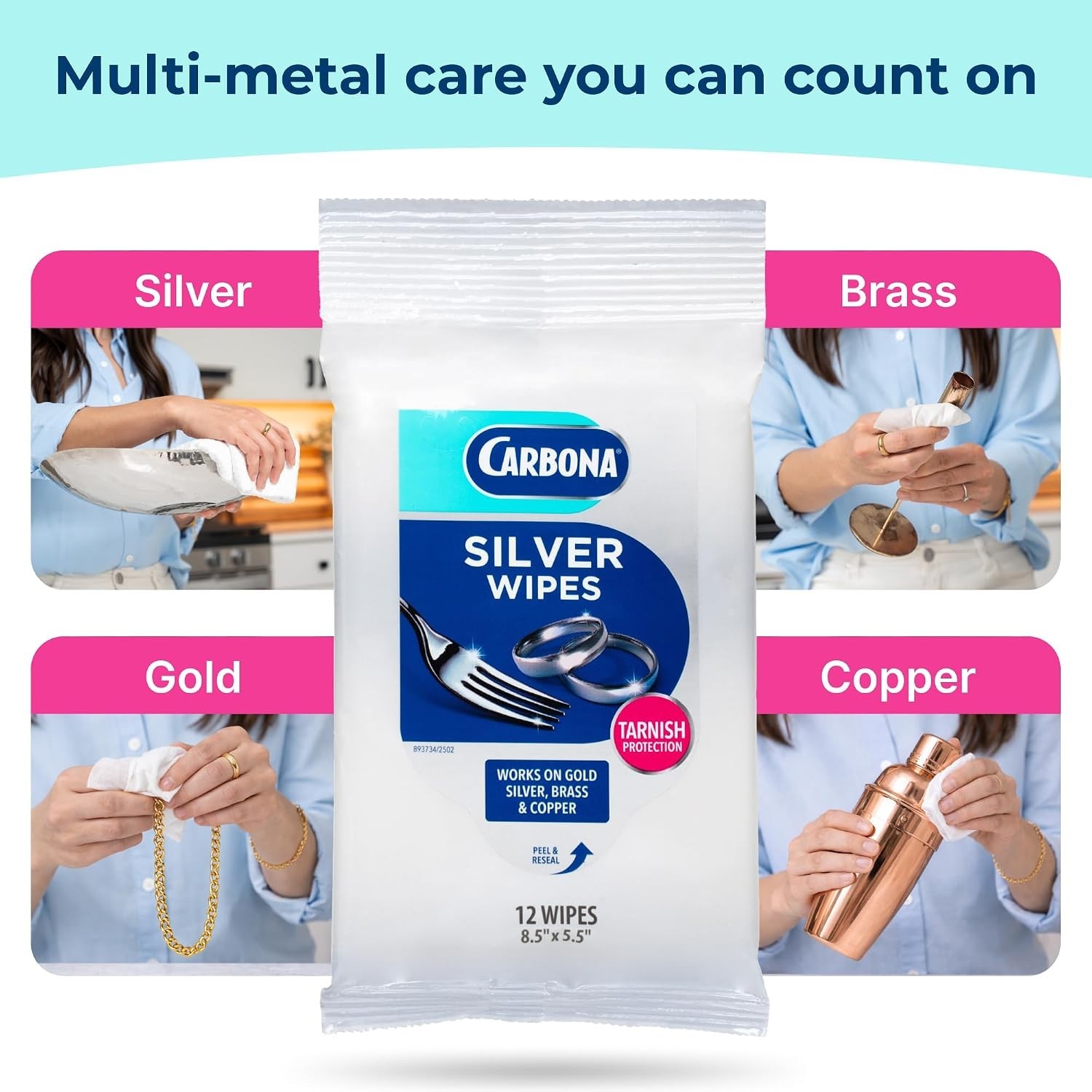 Luxury Metal Cleaning Wipes | Protect & Polish Silver, Brass & Copper – 12 Count