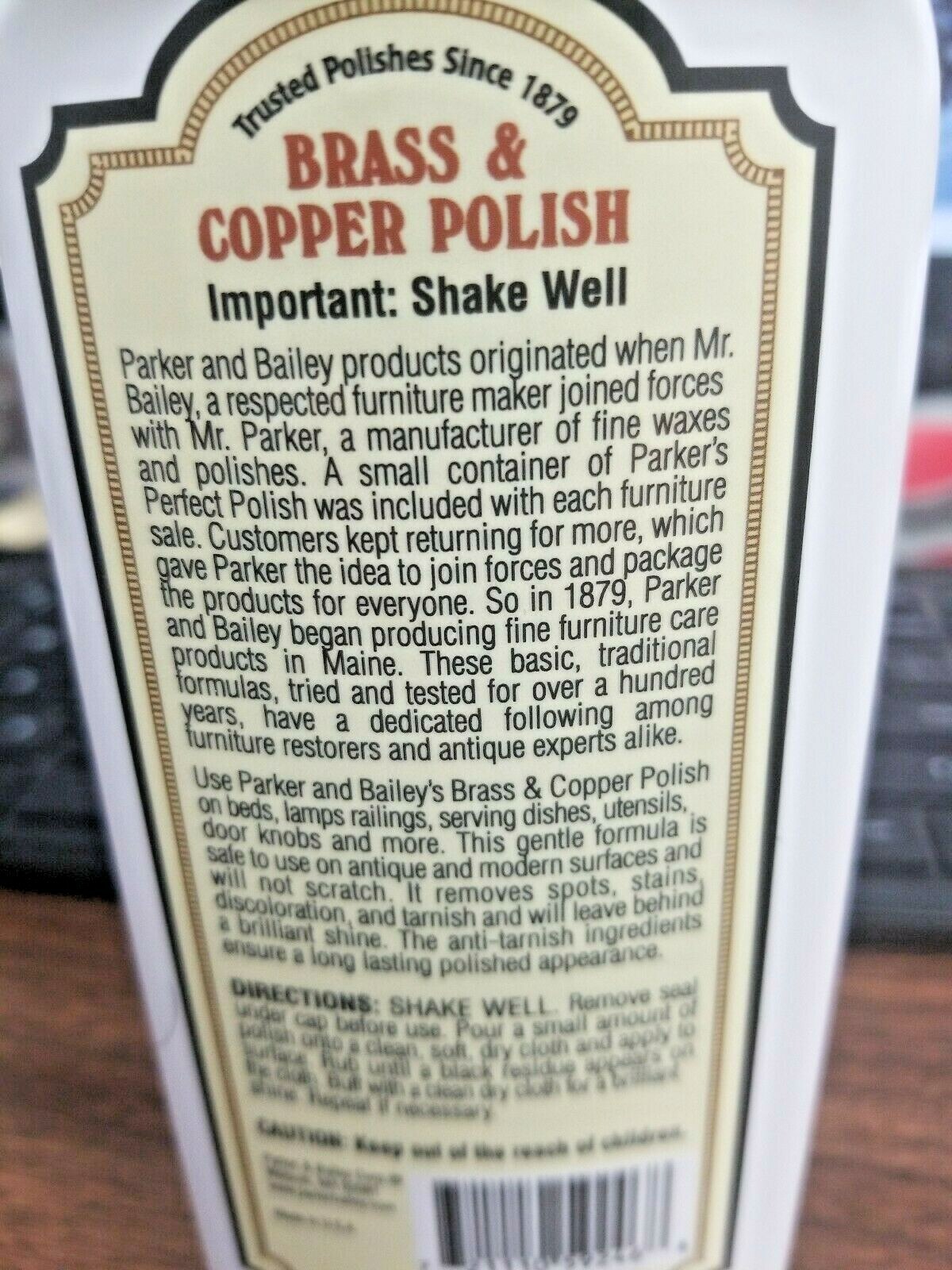 PARKER & BAILEY BRASS & COPPER POLISH CLEANER CLEANS, SHINES, PROTECTS (ONE)
