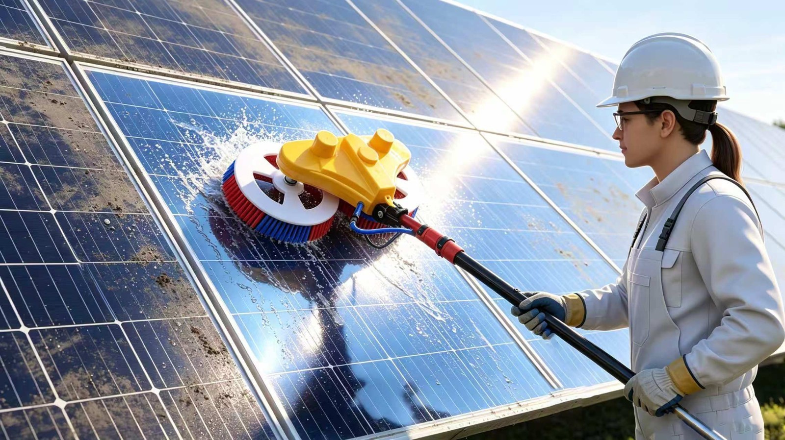 Solar Panel Cleaning Brush Solar Wash Equipment Brush With Water-Fed Pole System
