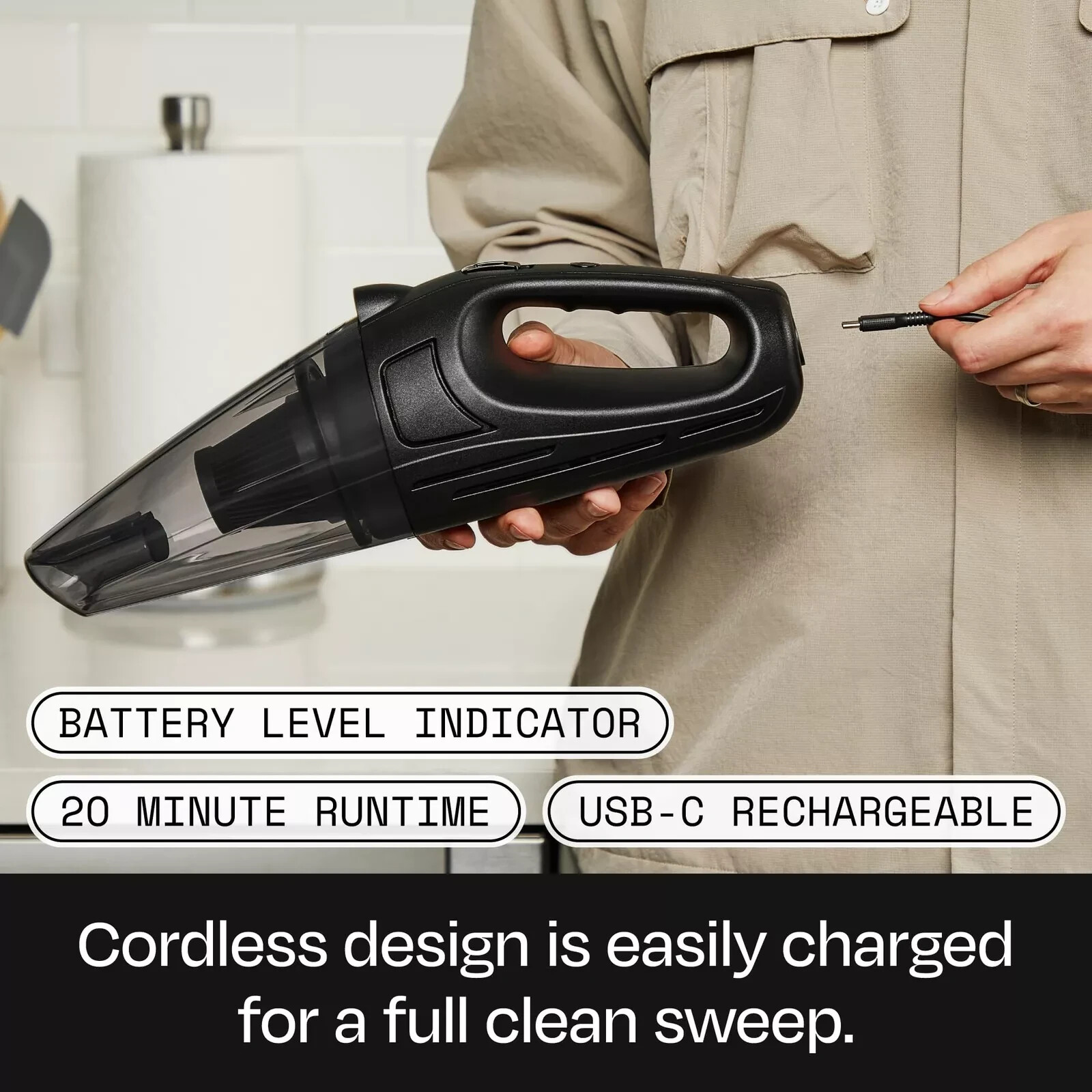 Handheld Vacuum Cleaner Portable Rechargeable Compact 350ml 20min Crevice Tool