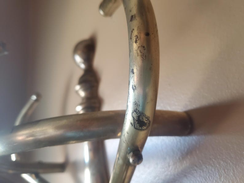 Vintage Brass Coat Rack Art Nouveau Barbershop Style Wall Hooks MCM Regency