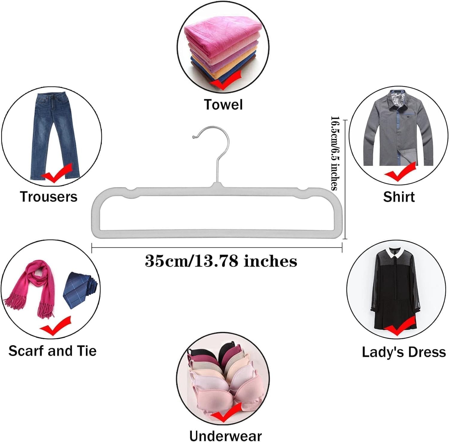 Velvet Pant Hangers 20pcs Heavy Duty Flocked Trouser Hangers With Nonslip Bar 35