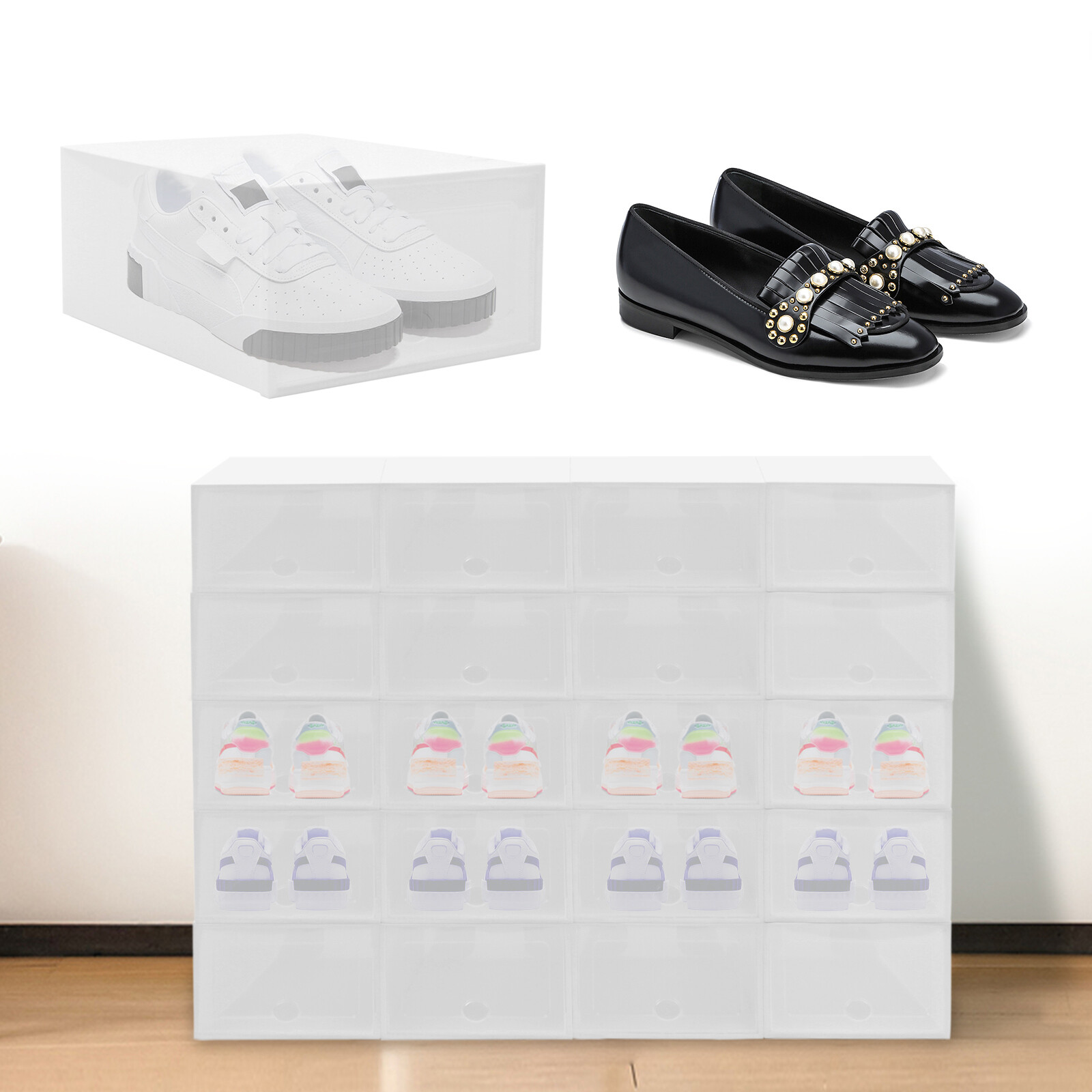 20Pcs Sneaker Display Case Organizer Stackable Shoe Storage Box Durable Plastic