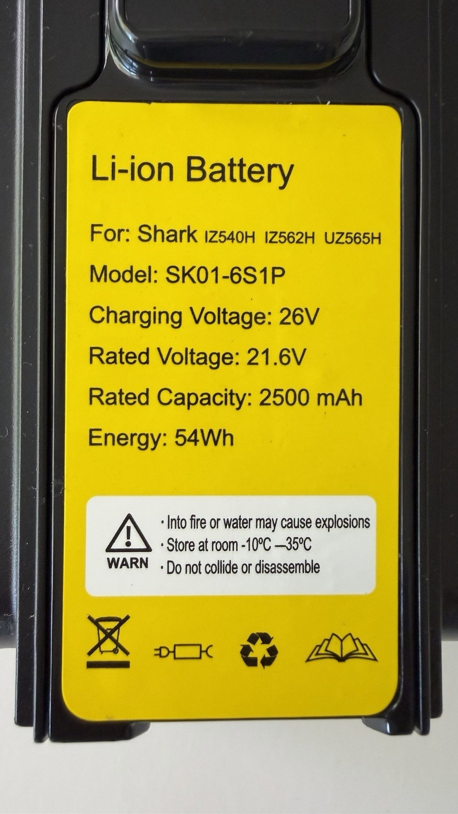 New Battery for Shark IZ540H IZ562H UZ565H SK01-6S1P 21.6V 2500mAh Open Box