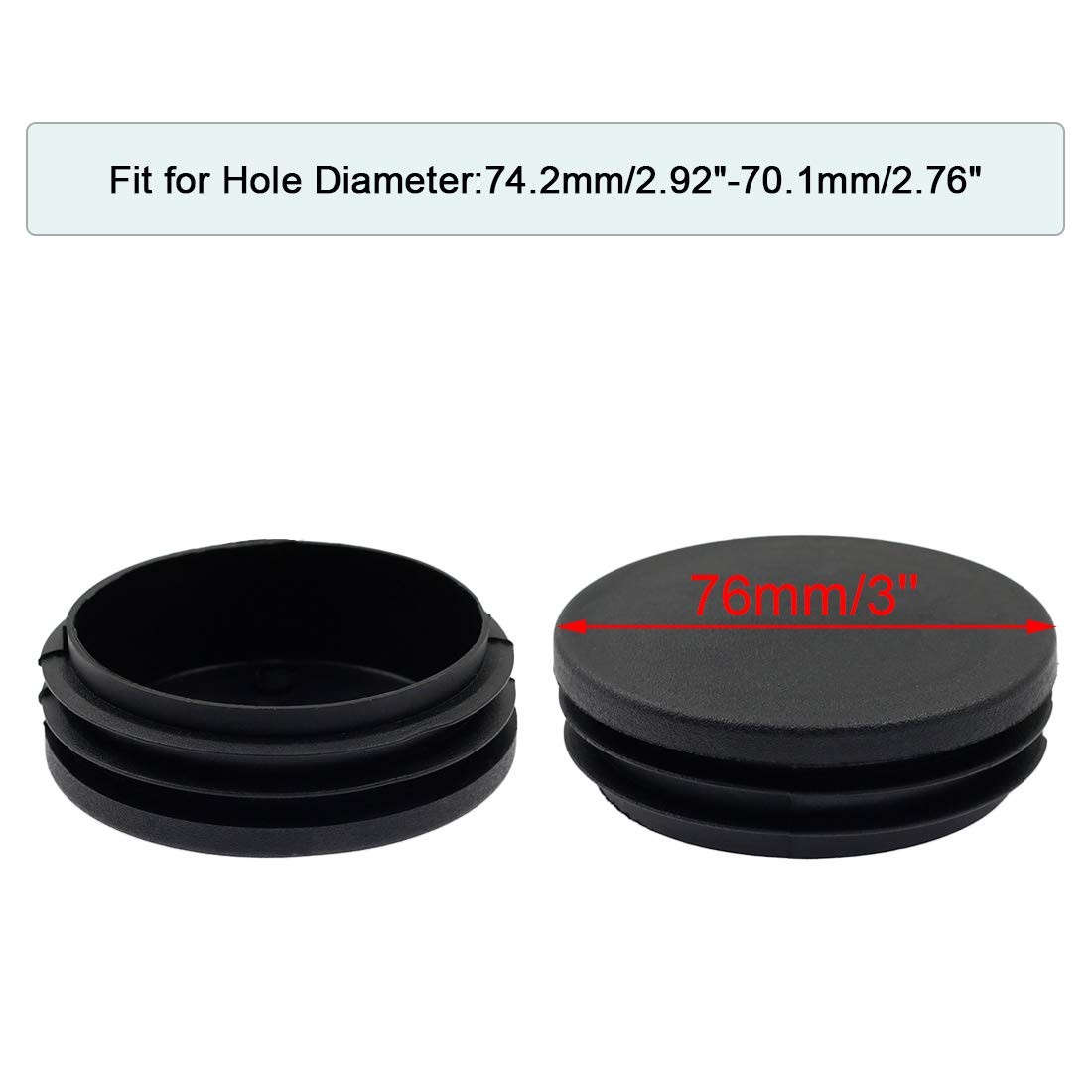 Suiwotin 4PCS 76mm (3 Inch) Round Plastic Plug, Black 76 x 76, 4 Pack