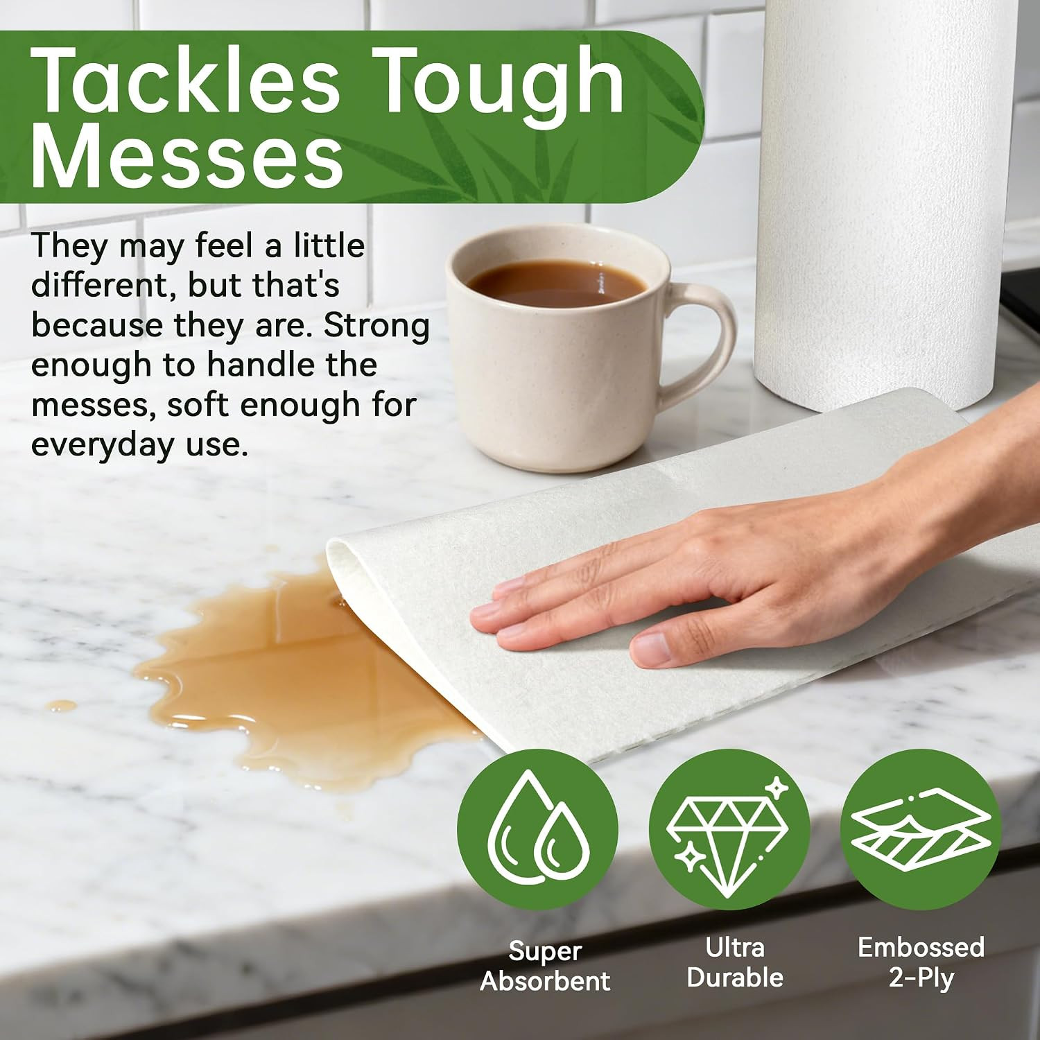 2 Rolls Kickleen Reusable Ultra Absorbent Bamboo Dish Cleaning Cloths | Heavy Du