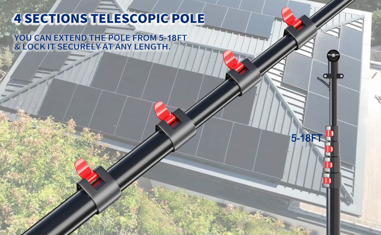 5.5m Water Fed Pole Kit Solar Panel Cleaning Brush &Squeegee Window Washing Tool