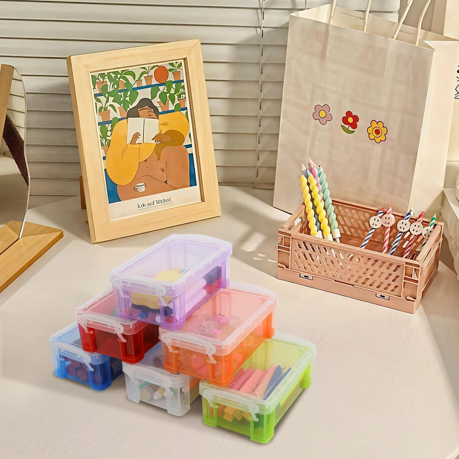 6 Pack Small Plastic Storage Boxes Mini Organizer Bins Stackable Totes with Lids