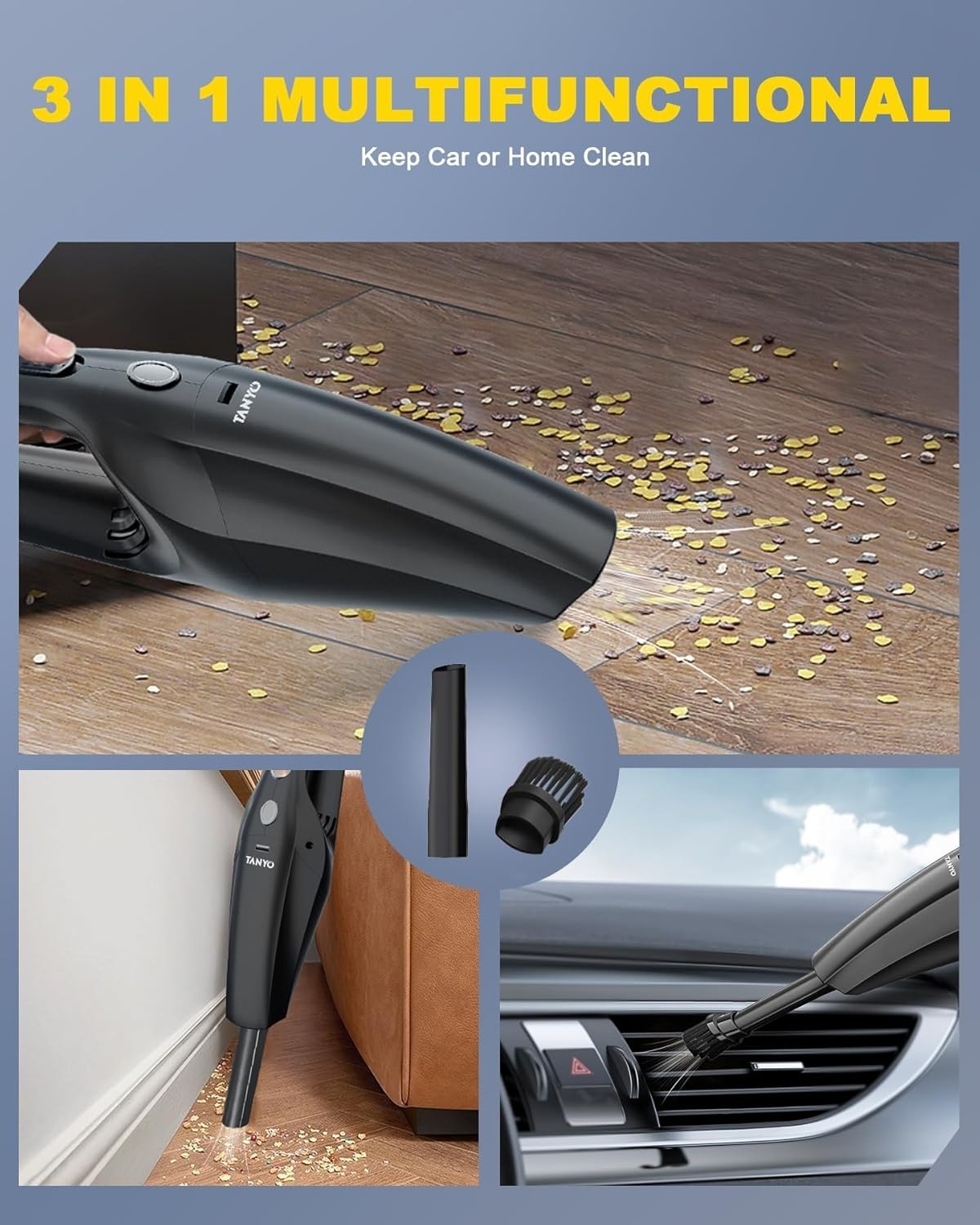 Effortless Cleaning with 8000PA Cordless Handheld Vacuum – Quiet & Efficient