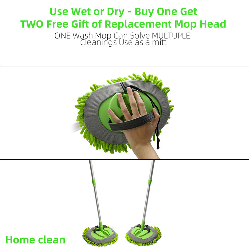 3 in 1 Chenille Microfiber Car Wash Brush Mop Mitt with 45″ Aluminum Alloy Long