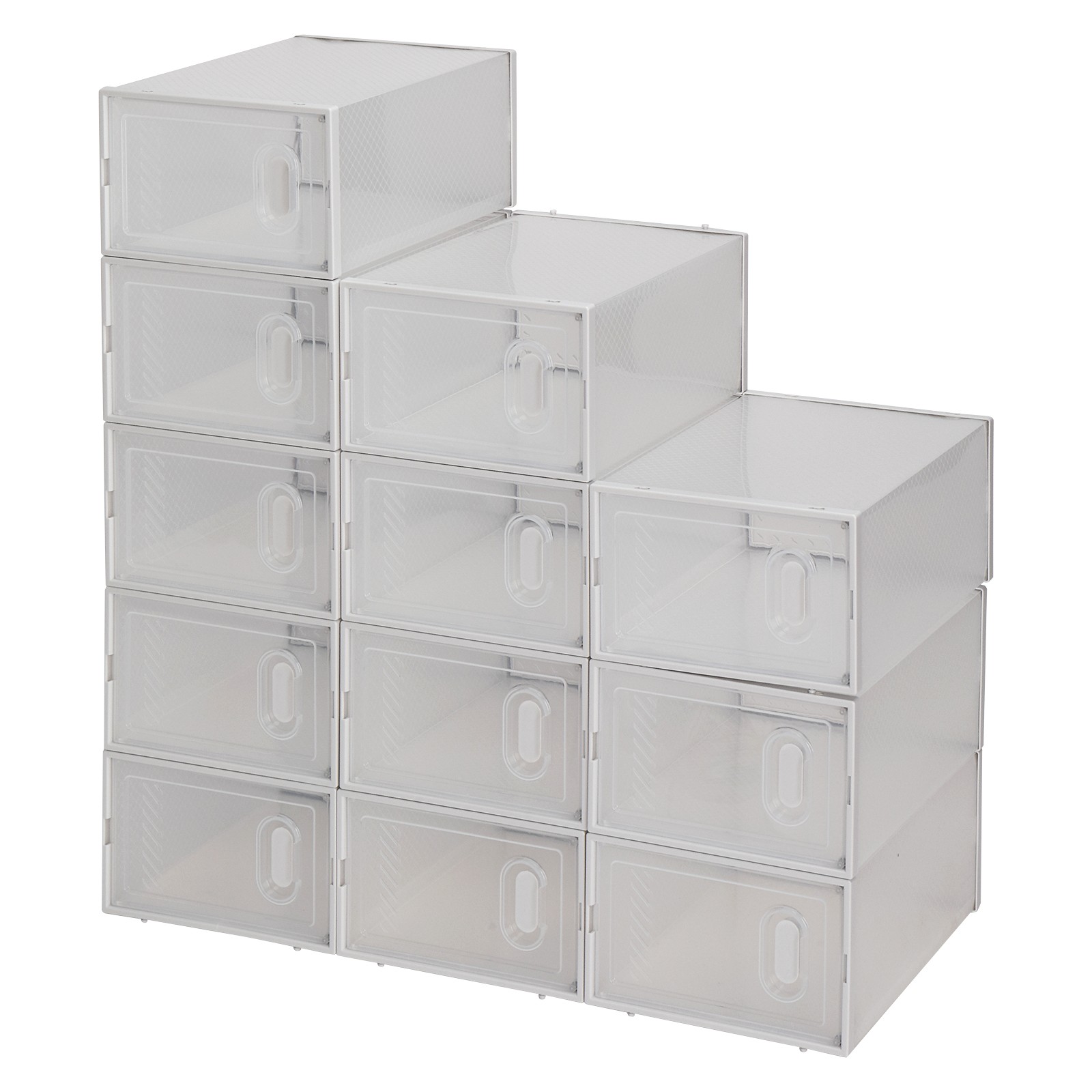NEW Shoe Storage Boxes 12 Pack Clear Plastic Stackable – White