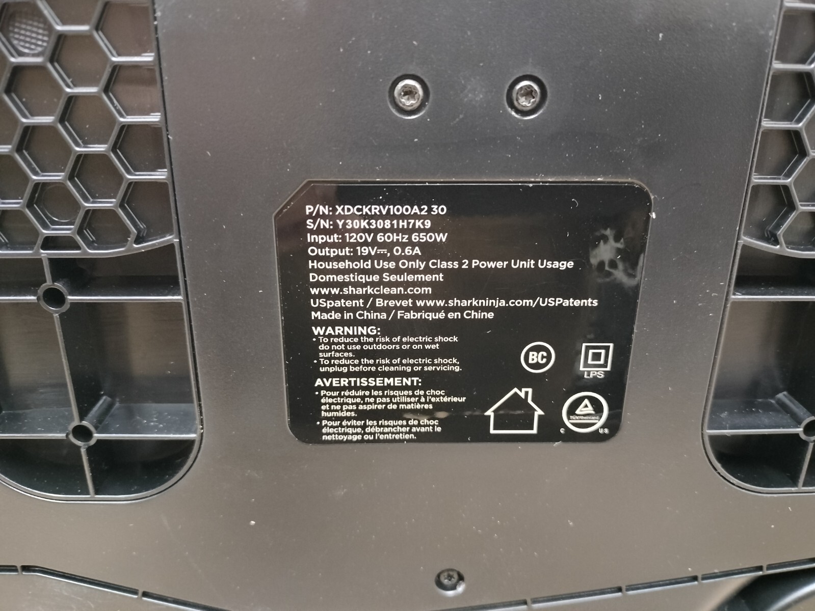 Shark IQ DOCK Charging Base/Dust Bin (XDKRV100A2/XDCKRV100A2)