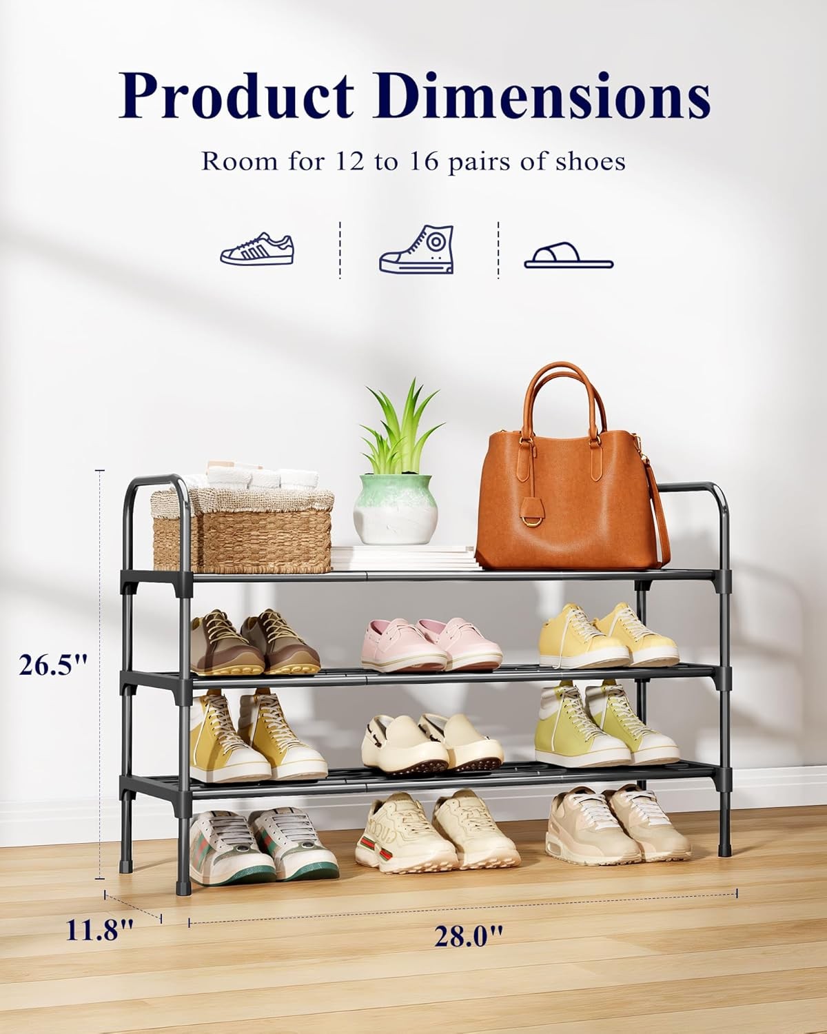 Shoe Rack 3-Tier Space-Saving Shoe Organizer & Shoe Shelf W/ Handle Easy