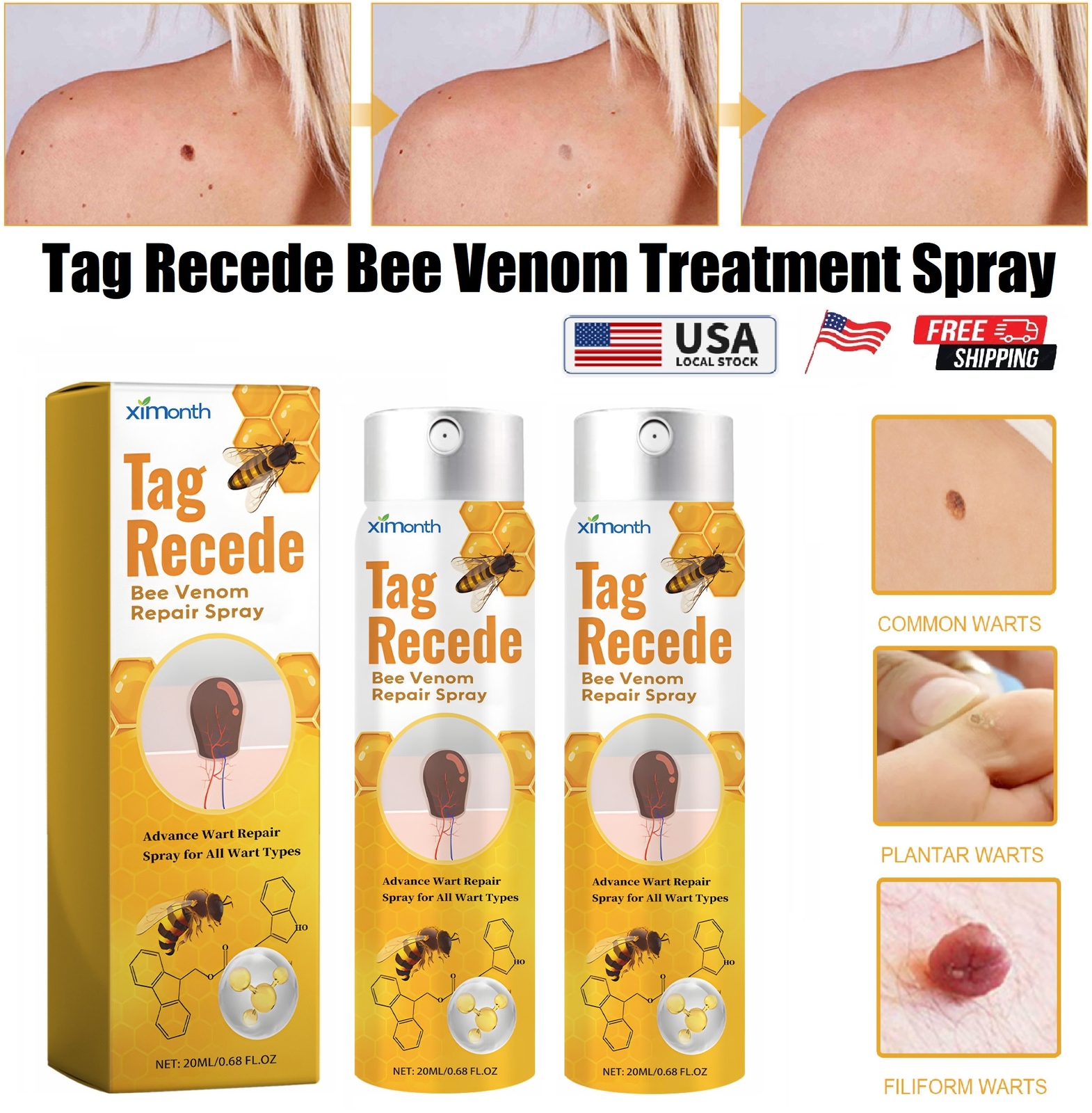 2× Tag Recede Bee Venom Treatment Spray Tag Recede for All Skin Bee Venom Spray