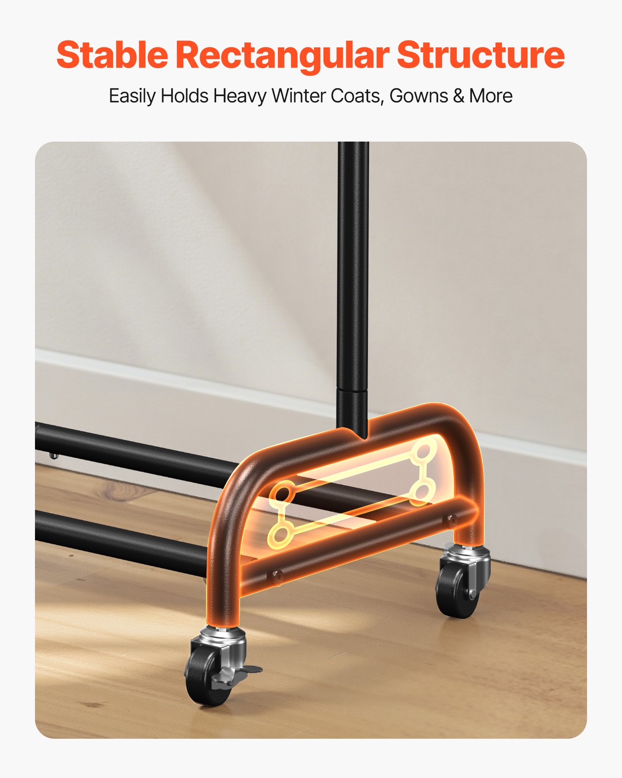VEVOR Rolling Clothes Rack with Adjustable Crossbar & Side Hooks 150 lbs Load