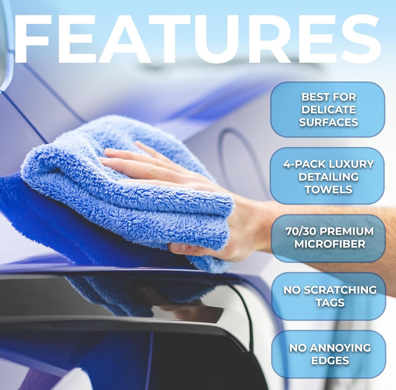 Eagle Edgeless 500 Professional Korean 70/30 Blend Microfiber Towels, (4 Pack)