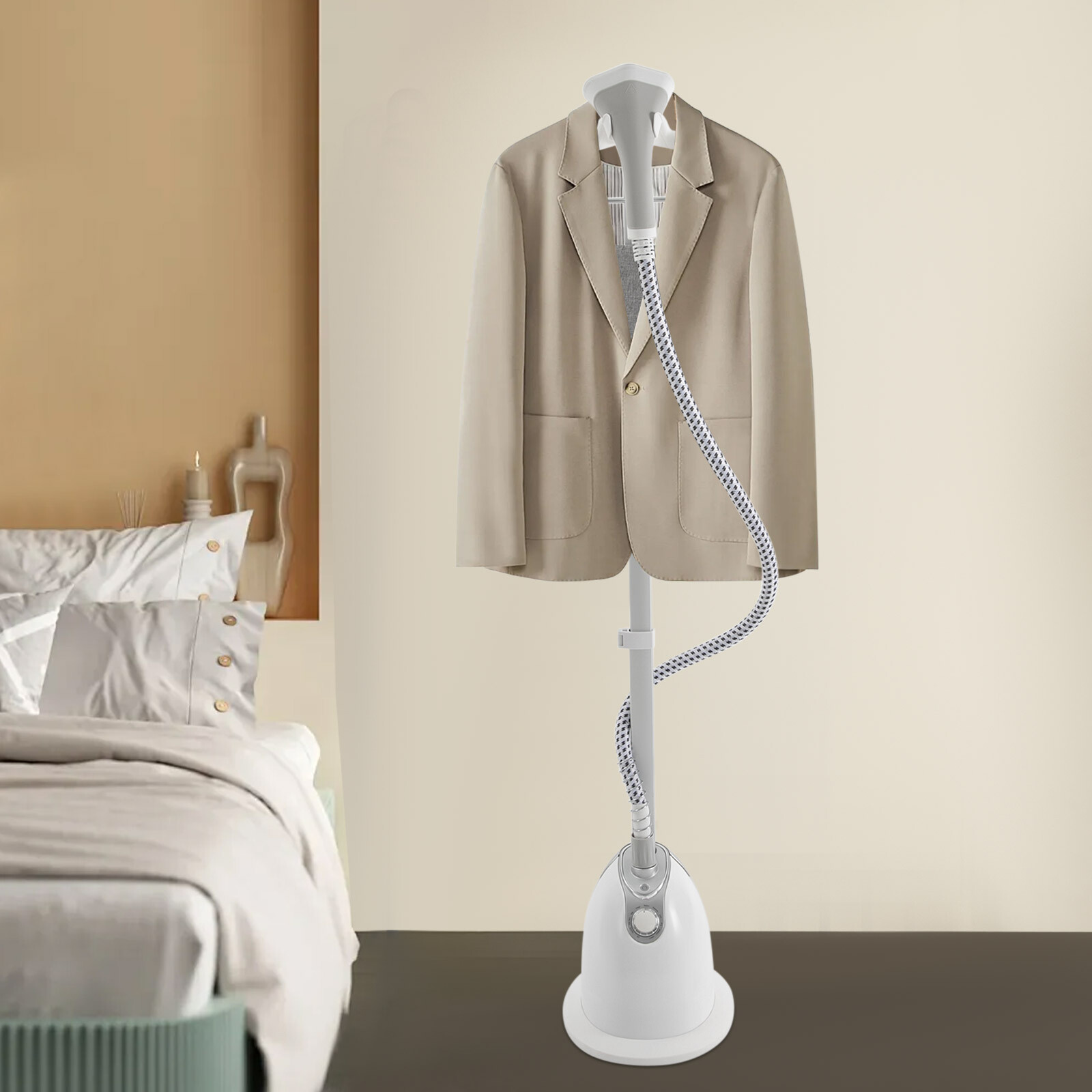 1350W Vertical Garment Steamer 1.4L Tank Adjustable Height Telescopic Rod White