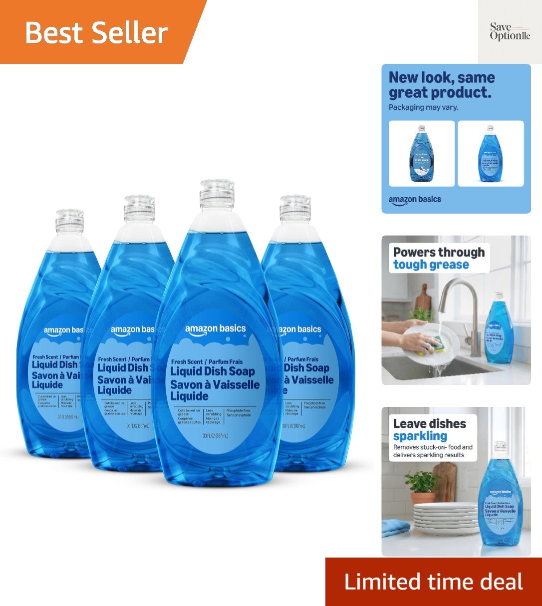 Dish Soap, Fresh Scent, 30 fl oz, Pack of 4, Packaging May Vary