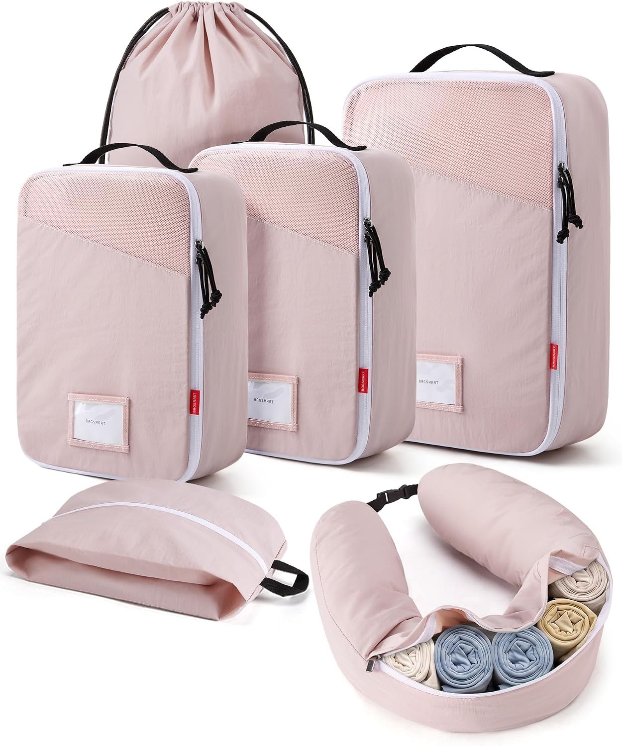 Compression Packing Cubes with Fillable Neck Pillow for Clothes | 1 Wearable