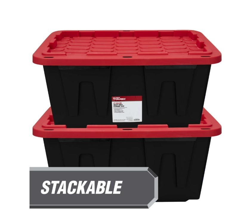 4 Pack Hyper Tough 27 Gal Storage Tote Snap Lid Container Red Lid