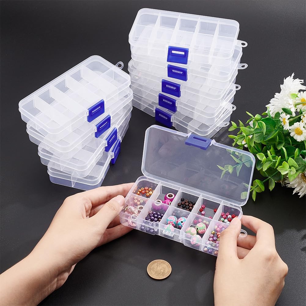 10 Pack 8 Grids Mini Plastic Organizer Box, 2.7×4.2×0.8inch Clear Plastic Jew…
