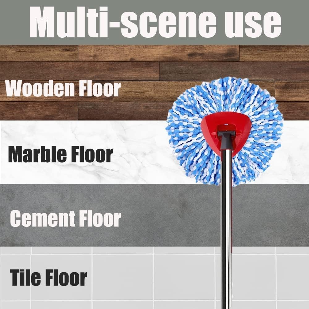 Adjustable Mop Handle & Triangle Base – 2 Microfiber Refills Set for EasyWring