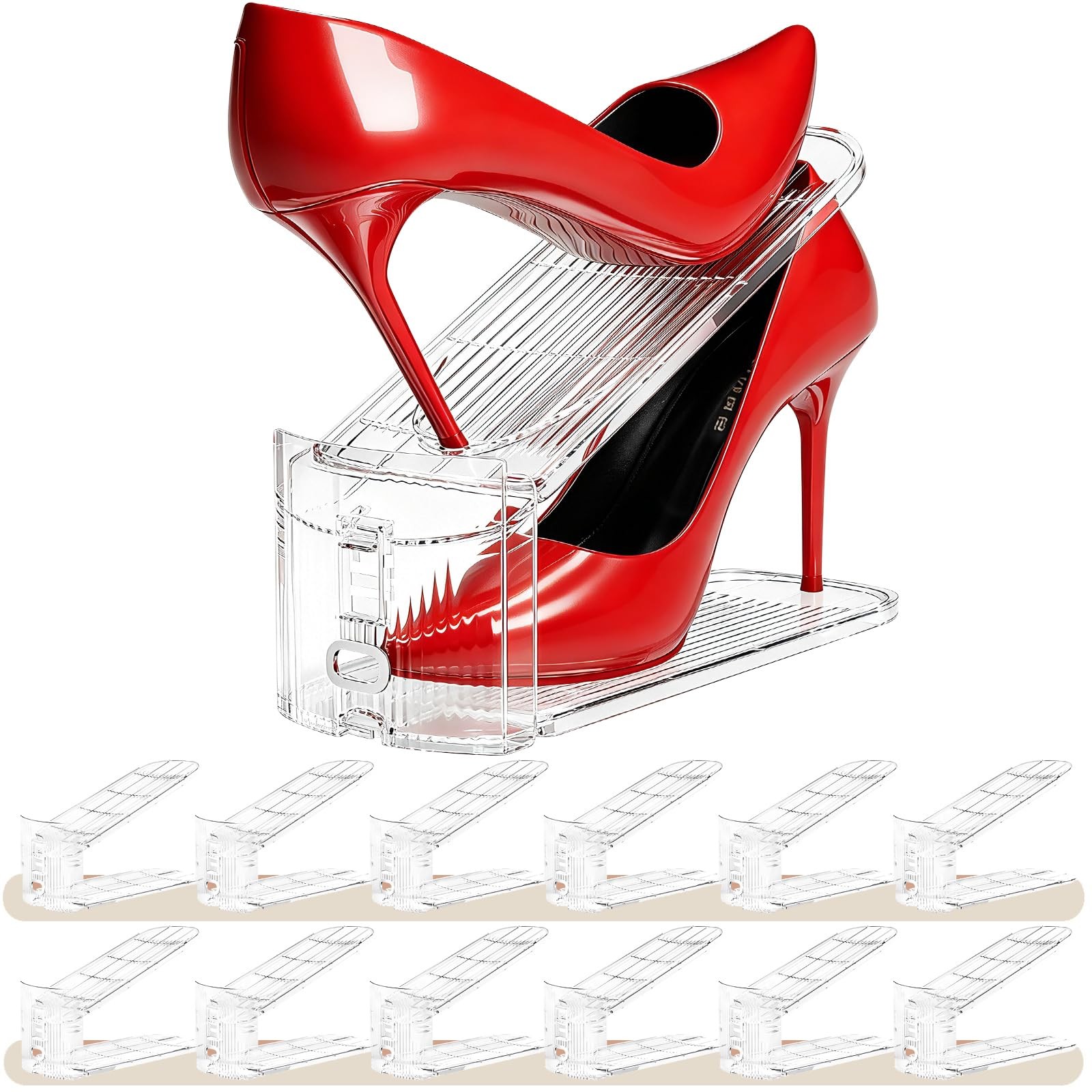 12 Pack Transparent Acrylic Shoe Slots Organizer for Closet Space Saver
