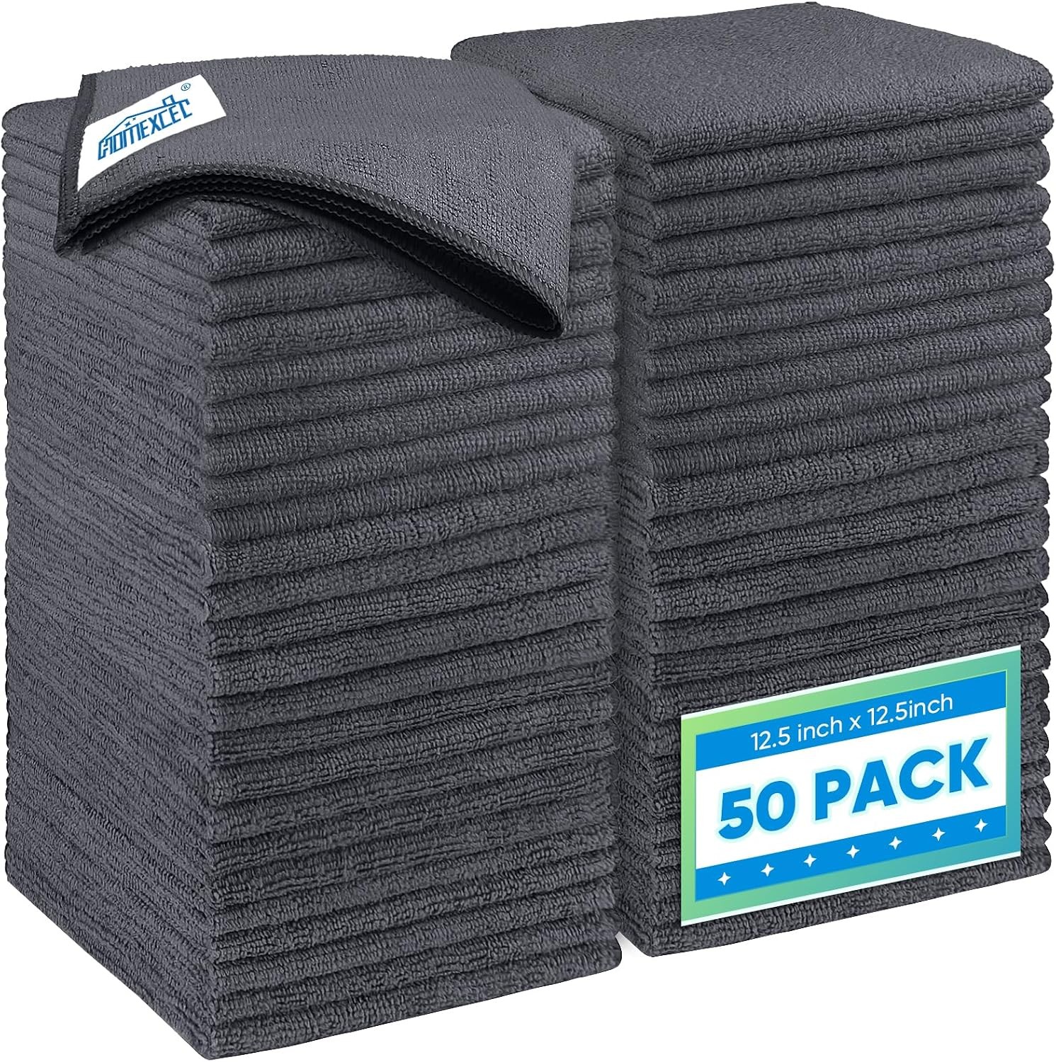 Grey Microfiber Cleaning Cloth 50 Pack, 12.5 x 12.5 inch Microfiber Towels for