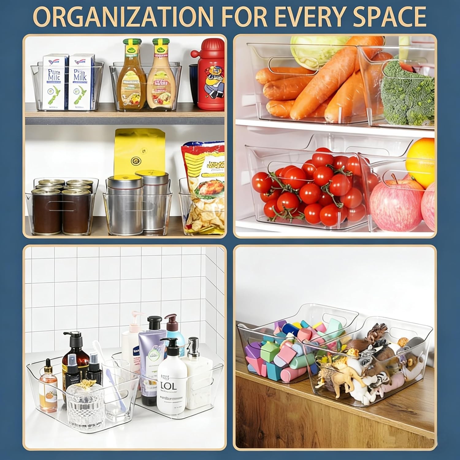 Plastic Storage Bins Set of 12 Clear Organizers Pantry Kitchen Office Storage