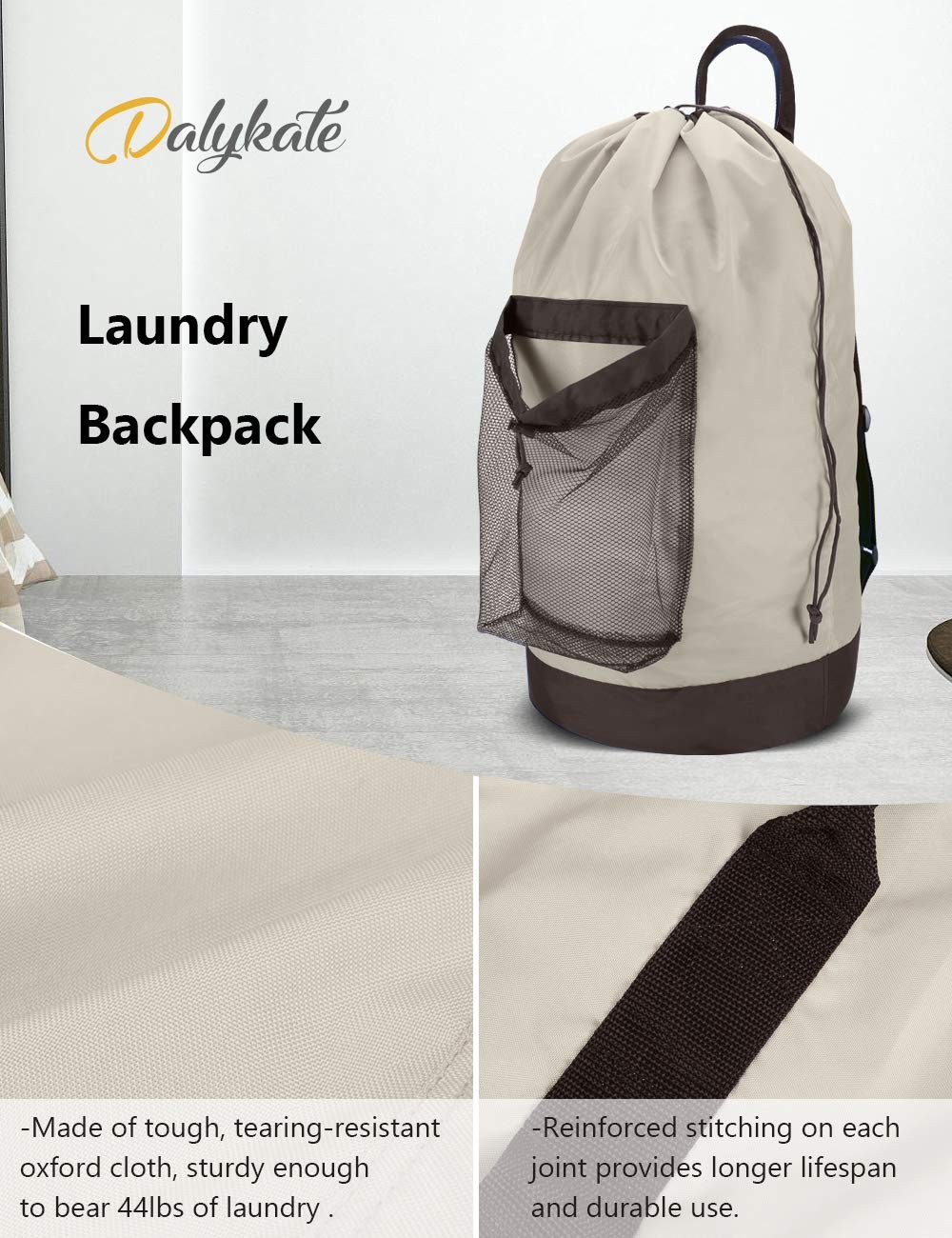 Dalykate Backpack Laundry Bag, 115L Large Hamper with 29x13Inches, Khaki