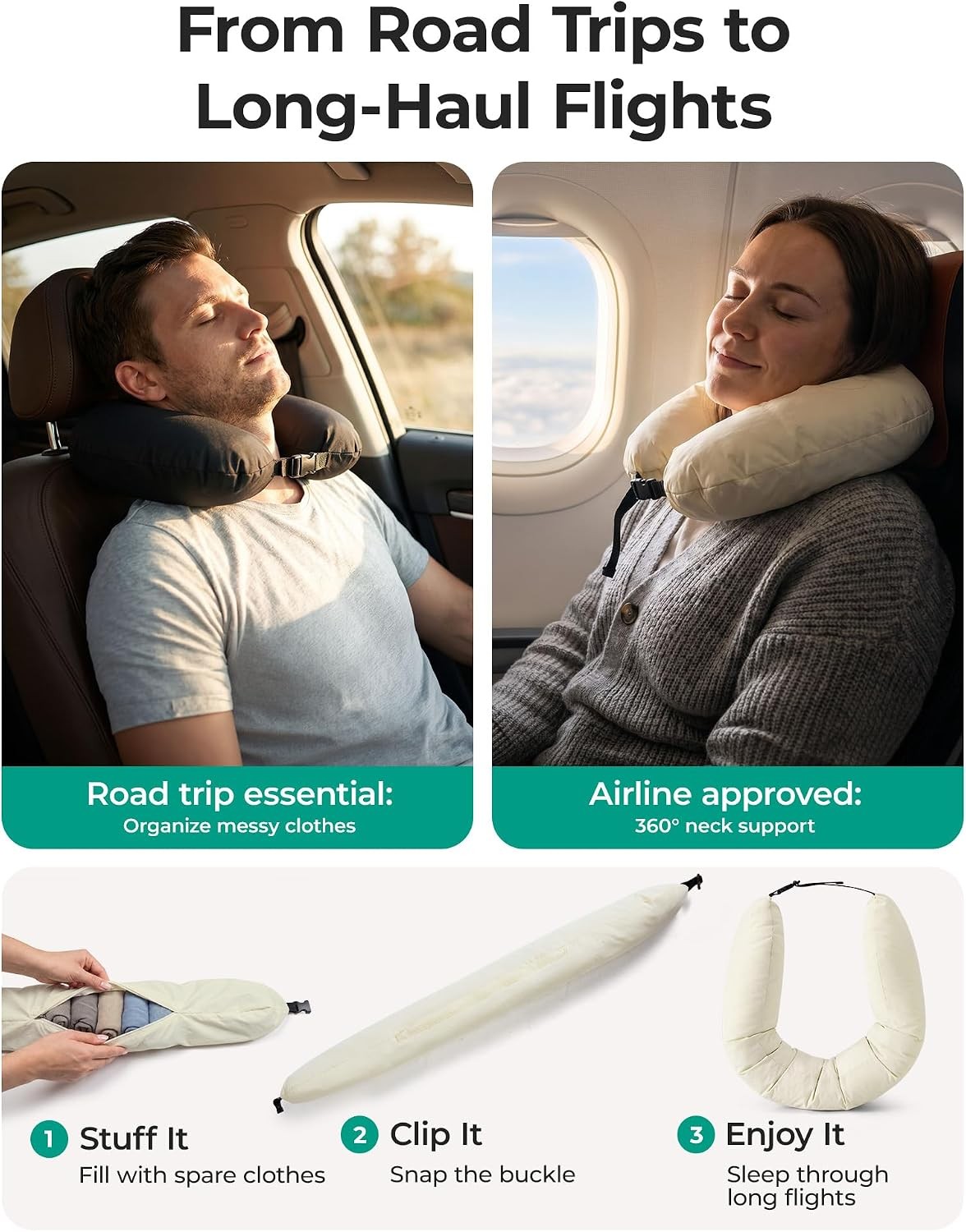 Compression Packing Cubes with Fillable Neck Pillow for Clothes | 1 Wearable