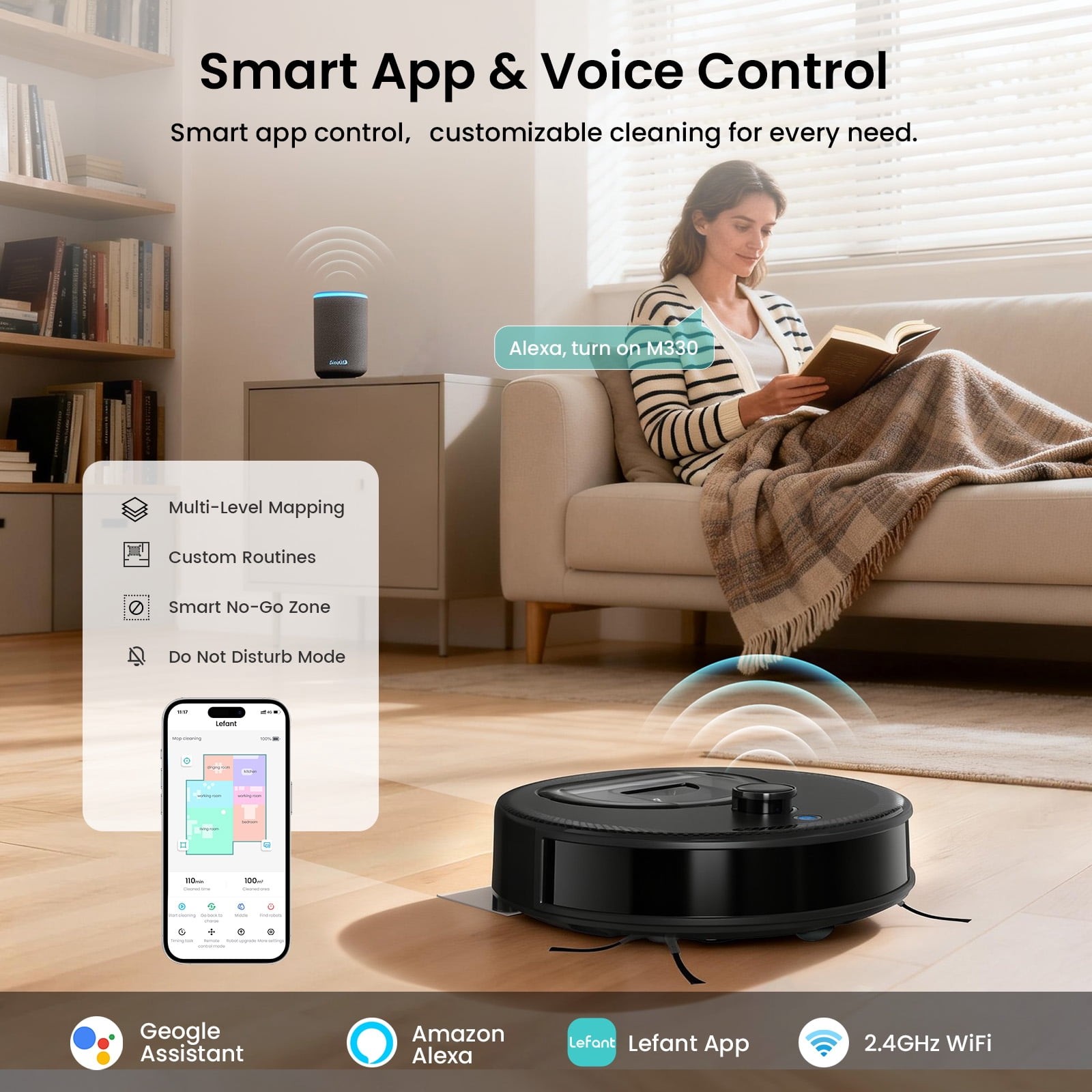 M330 Robot Vacuum & Mop with LiDAR Navigation, Obstacle Avoidance, 450ml Bin