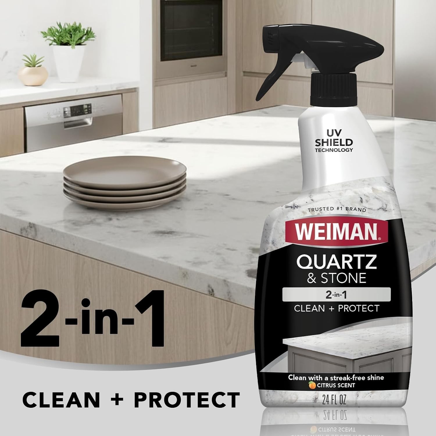 Quartz Countertop Cleaner & Polish with Citrus Scent – No Rinse, 24 Oz (2 Pack)