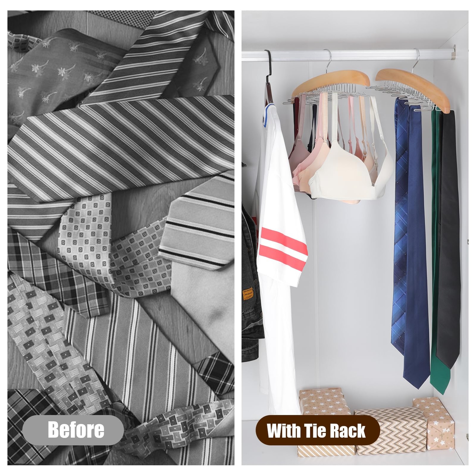 Tie Rack Hanger for Closet,360 Degree Rotating Tie Holder Organizer with 24 F…