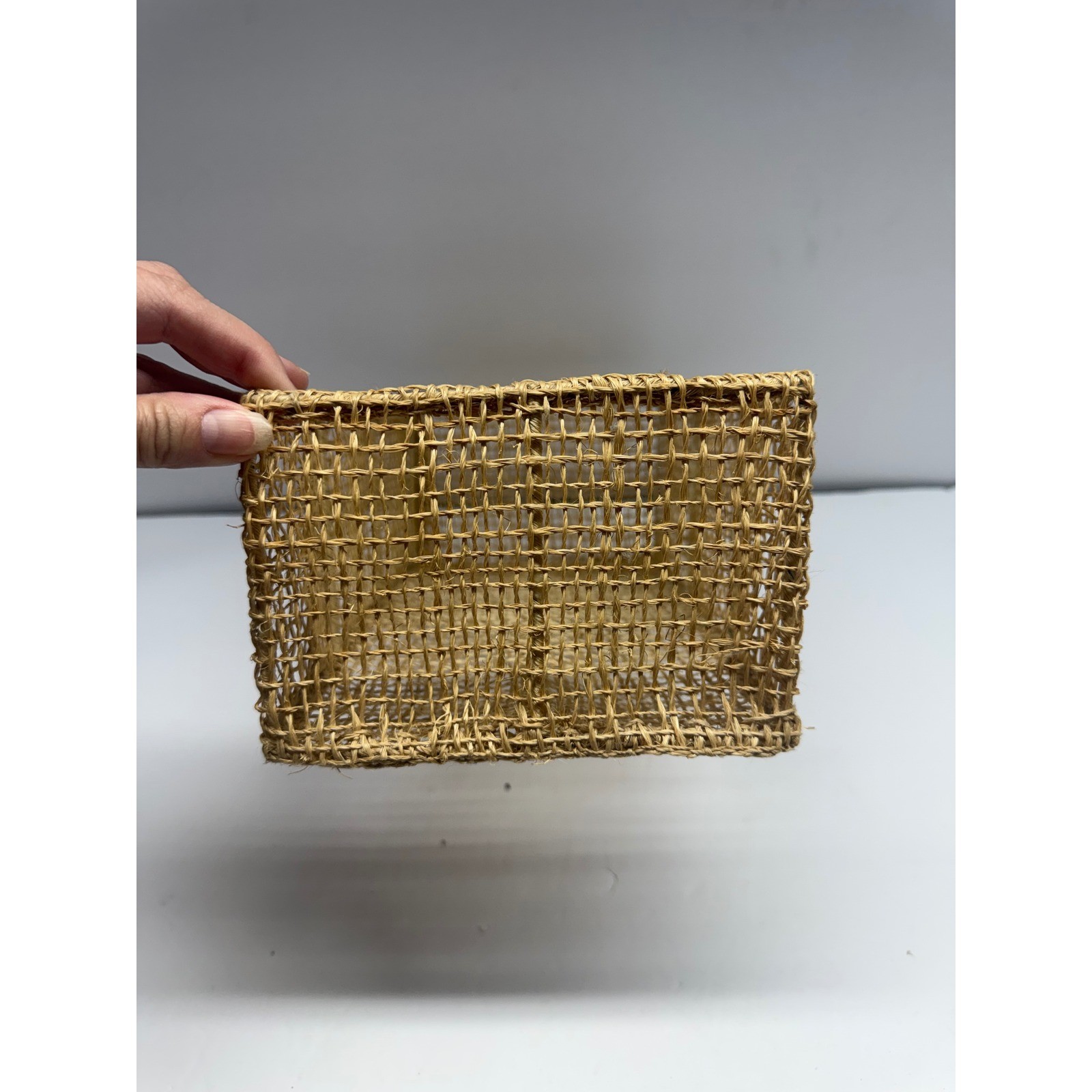 Natural Woven Seagrass Rectangular Storage Basket Open Weave Wire Frame Brown