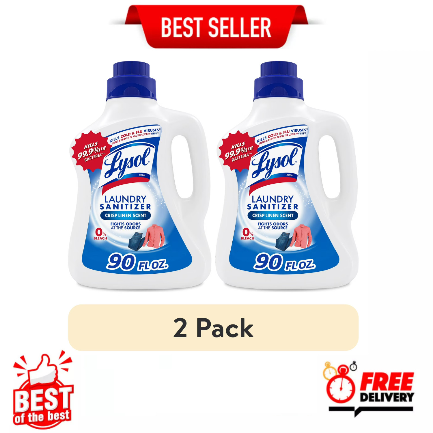Lysol Laundry Sanitizer Additive Crisp Linen 90oz 2 Pack Bleach Free