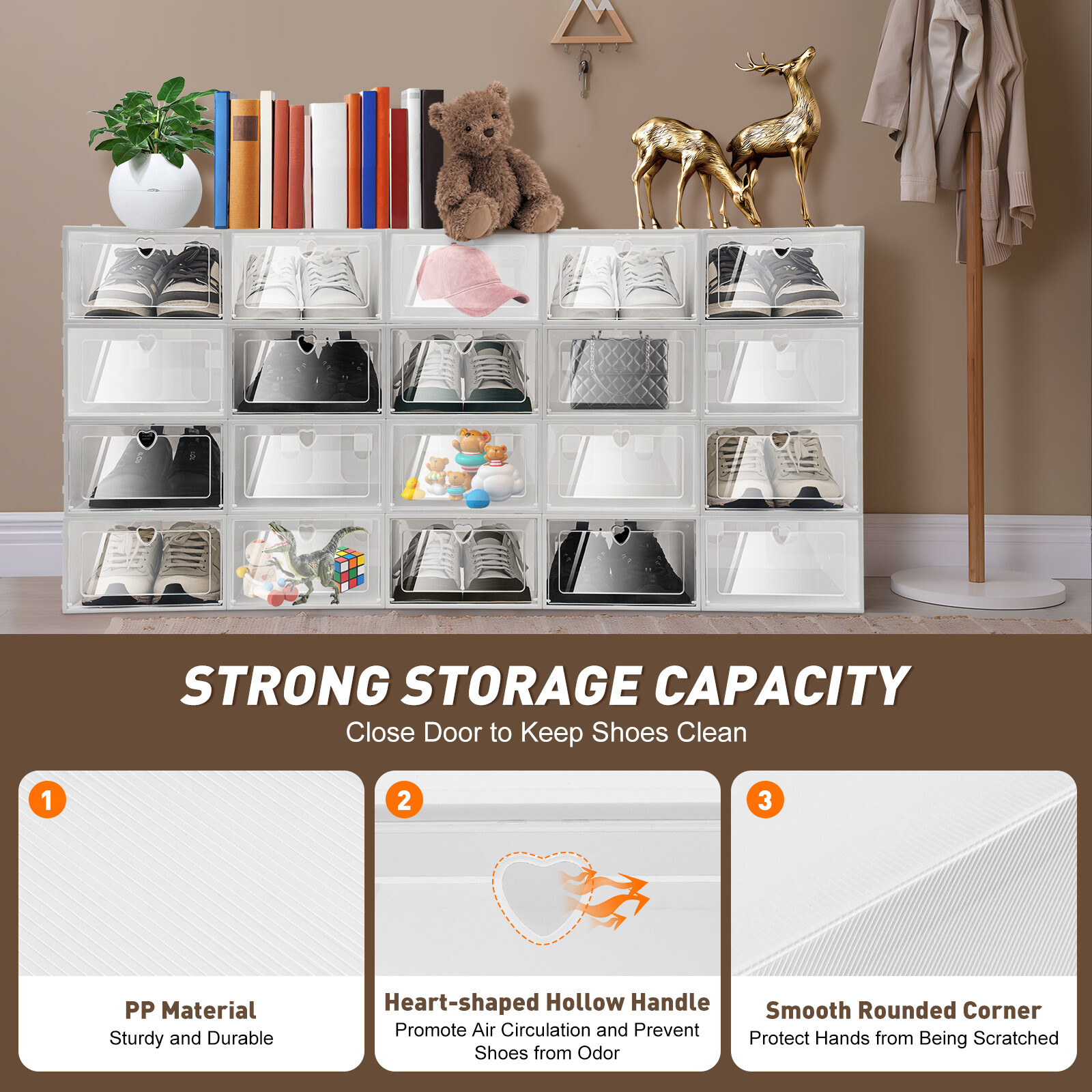 20pcs Stackable Shoe Storage Box Durable Plastic Sneaker Display Case Organizer