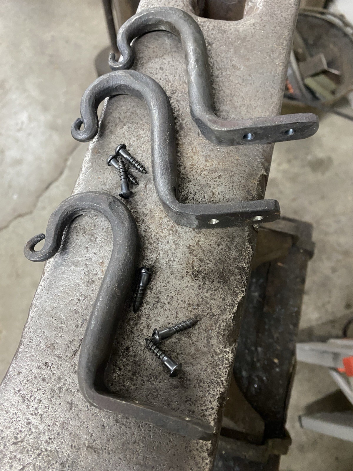Hand Forged Under Counter Hooks (pack of 3) / 1/2″ Round Bar/ includes screws
