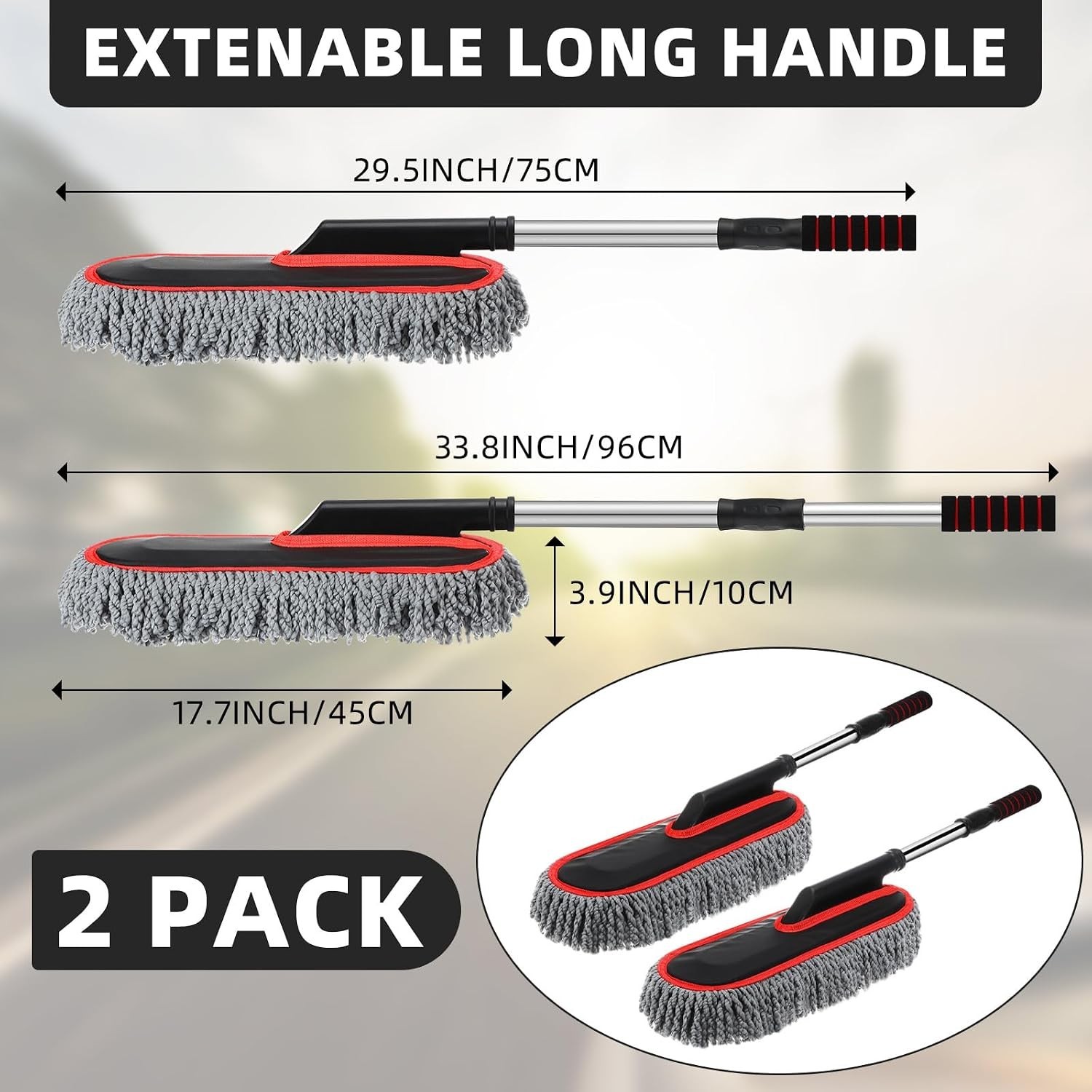 Car Duster Microfiber 2 Pack Extendable Handle Scratch Free Dust Brush Kit