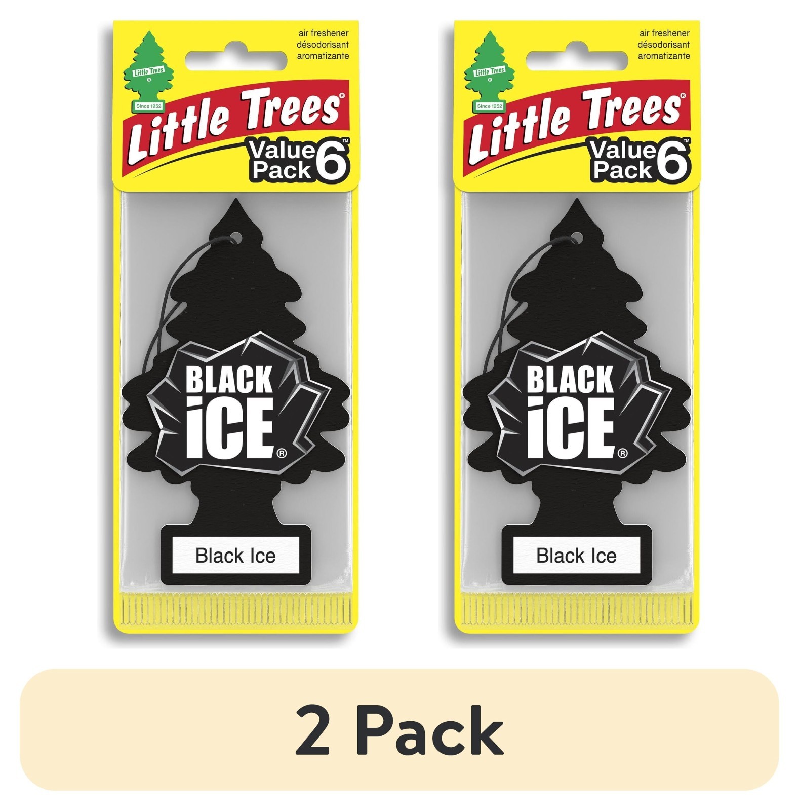 LITTLE TREES Black Ice Car Air Freshener Hanging Tree 12 Pieces, Long Lasting