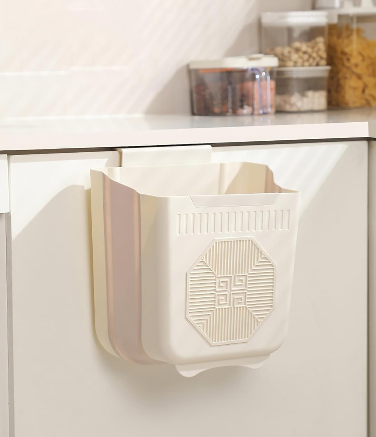 Foldable Hanging Trash Can 3.5L White Kitchen Bathroom Waste Bin Plastic