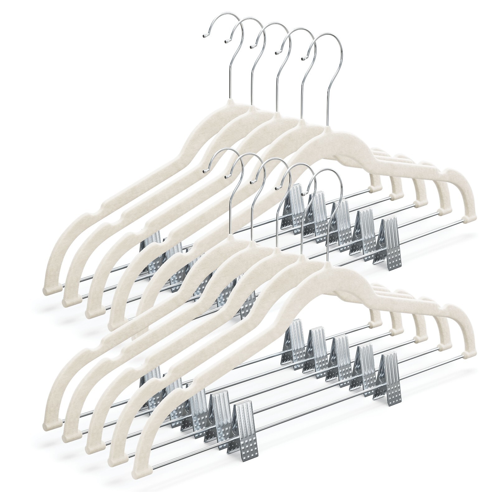 10 Pack Clothes Velvet Hangers with Clips Ultra-Thin Non-Slip in Ivory