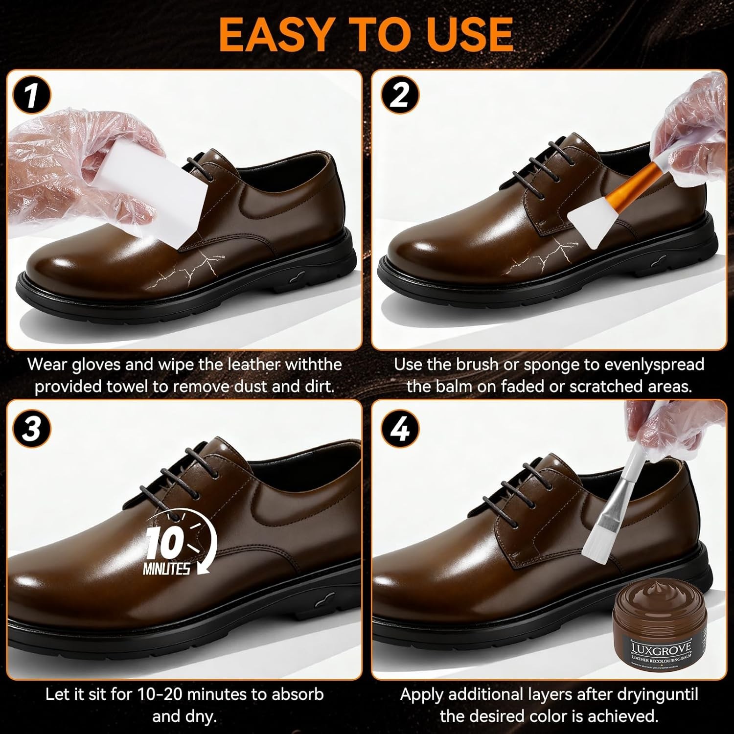 Luxgrove Dark Brown Leather Recoloring Balm, Leather & Vinyl Repair Kit
