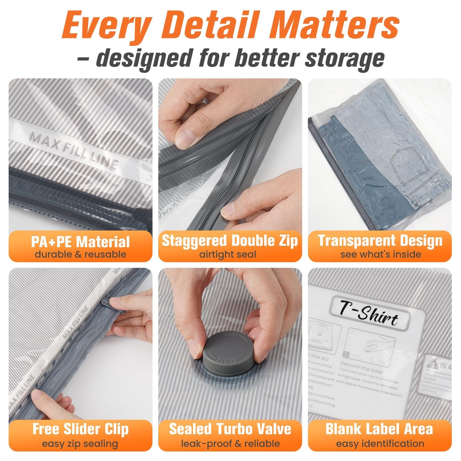 15 Pack Vacuum Storage Bags with Pump, Space Saver Compression Bags for Travel