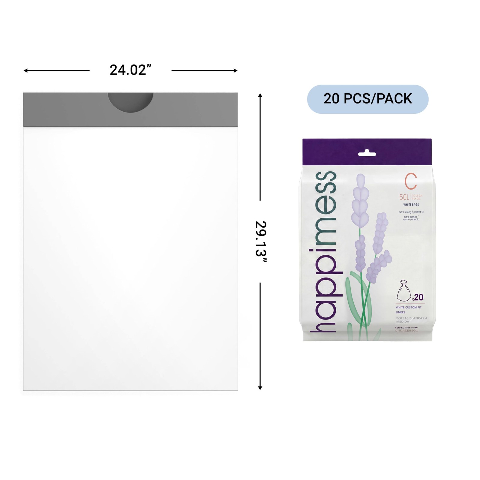 13.2 Gallon (50L) Drawstring Trash Bags, Lavender Scent, White, Heavy Duty MD…