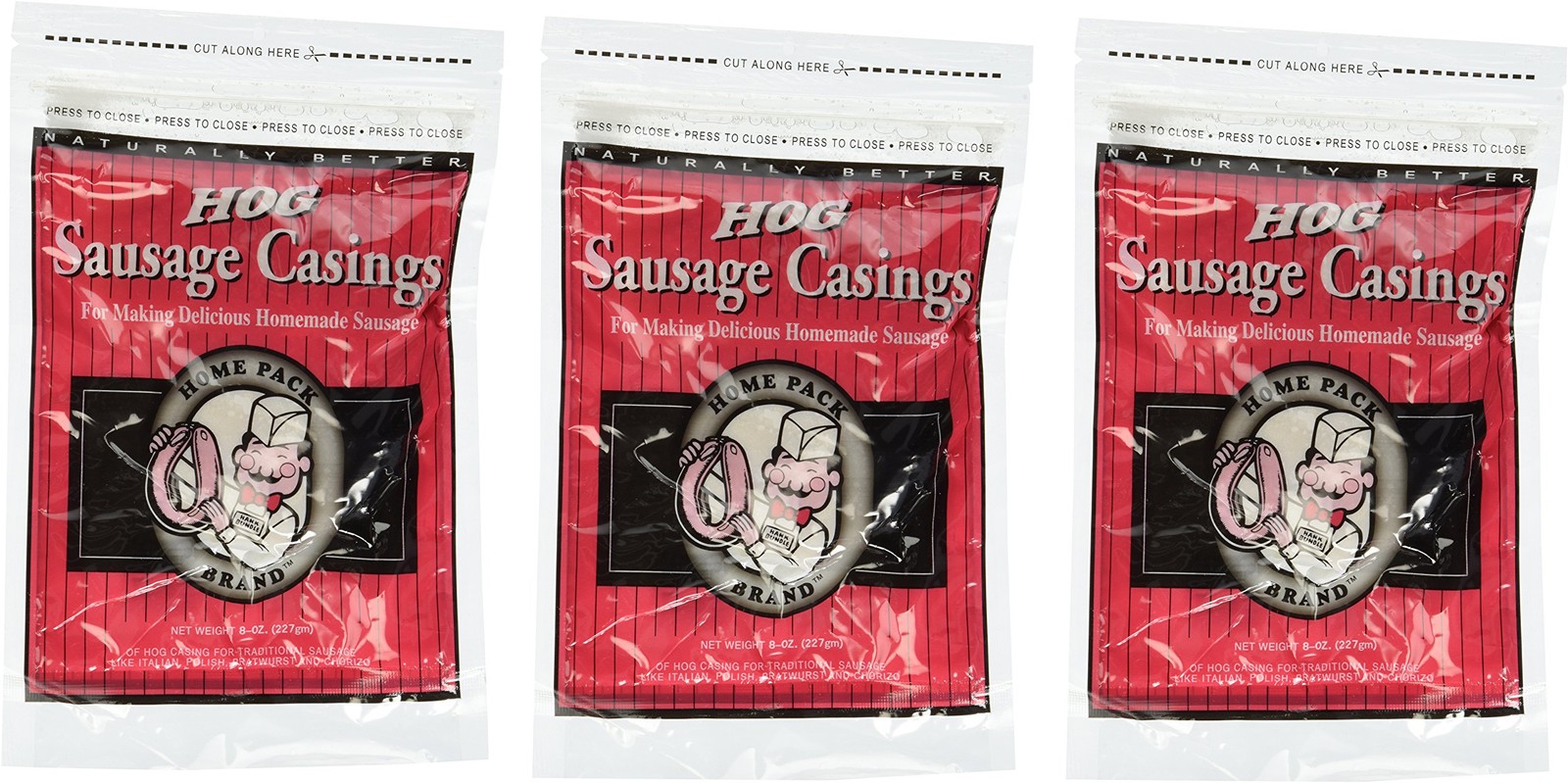 DeWied Natural Hog Casings 8 oz – Home Pack Size – 3 Bags 8 Ounce (Pack of 3)